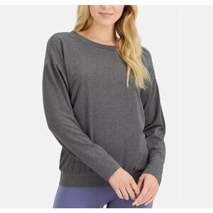 ALFANI WOMENS LARGE SOFT LONG-SLEEVE LOUNGE SLEEP TOP CHARCOAL HEATHER GRAY NEW